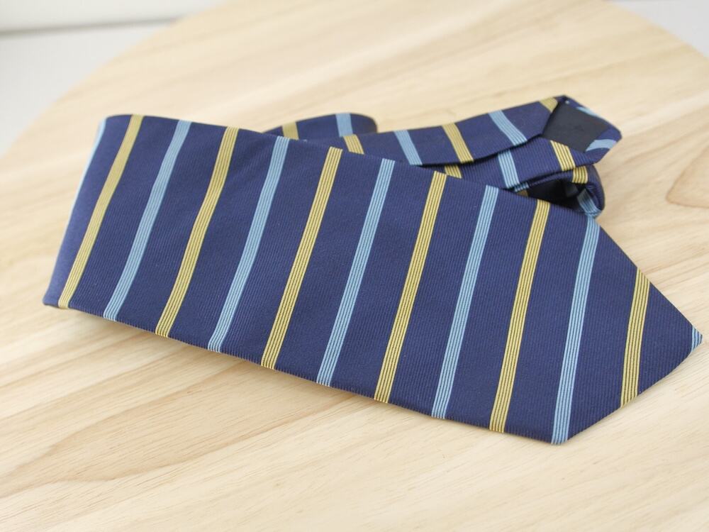 Brooks Brothers Tie Makers Line Blue Repp Silk yellow blue Stripes